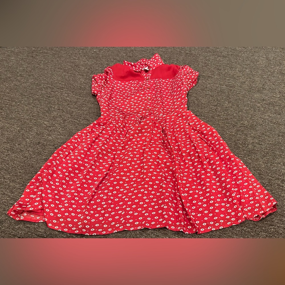 Euc Forever 21 Red Valentine SS Shear top Floral Dress Womens S